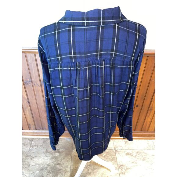 Womens Torrid Blue‎ Black Plaid Long Sleeve Button Down Soft Shirt Pocket Size 0 - Picture 4 of 7